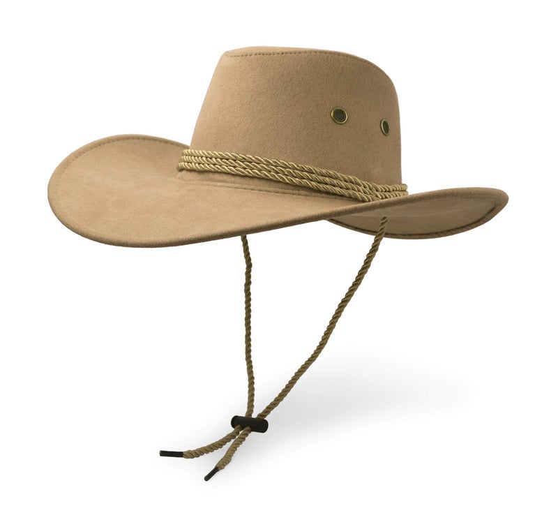 UltraKey Cowboy Hat, Sun Hat Faux Felt Leather Suede Travel Cap Western Hat Outdoor Sun Protect Beige - Image 1